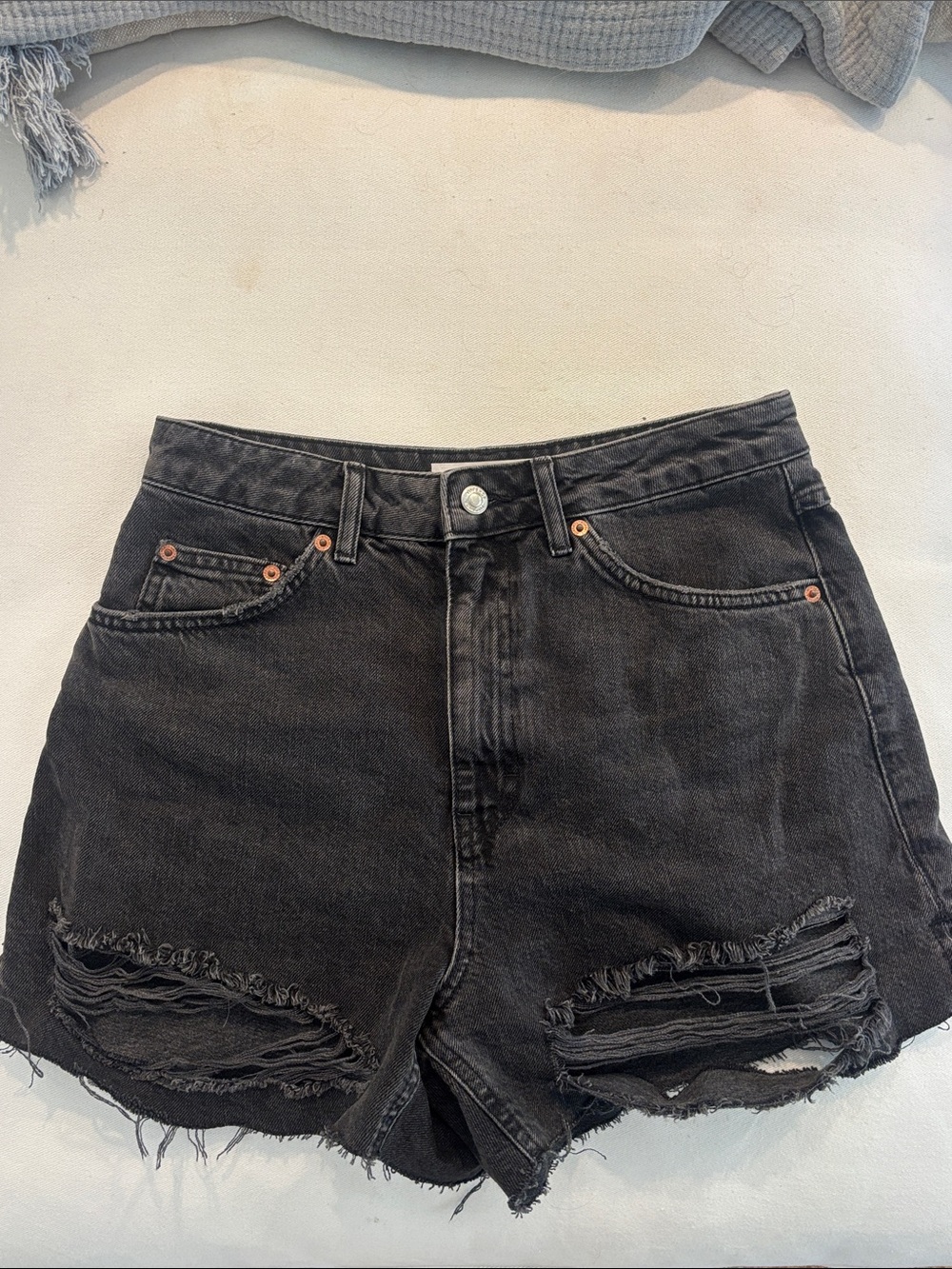 Top Shop Black Distressed High-Waist Women’s Denim Shorts